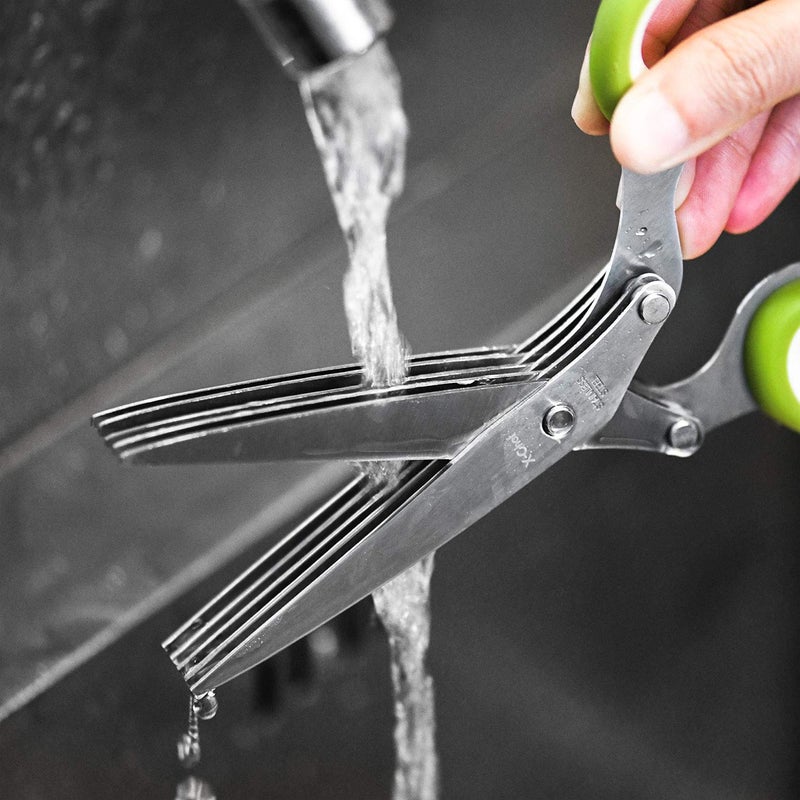 X-Chef Herb Scissors, X-Chef Multipurpose 5 Blade Kitchen Herb Shears Herb Cutter with Safety Cover and Cleaning Comb for Chopping Basil Chive Parsley (Green) - Image 5